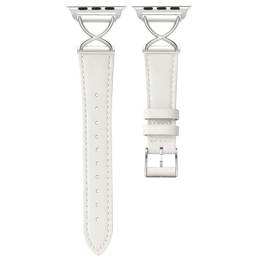 Leather Band For Apple Watch Series 10 42mm / 9 8 7 41mm / 6 5 4 SE (2023) SE (2022) SE 40mm / 3 2 1 38mm Electroplated Buckle Watch Strap - Apricot