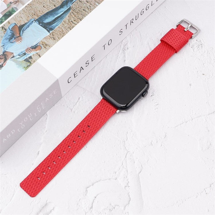 Grids Texture Nylon Strap for Apple Watch 10 46mm / Ultra 2 / Ultra 49mm / 9 8 7 45mm / SE (2023) SE (2022) SE 6 5 4 44mm / 3 2 1 42mm Wrist Band - Red