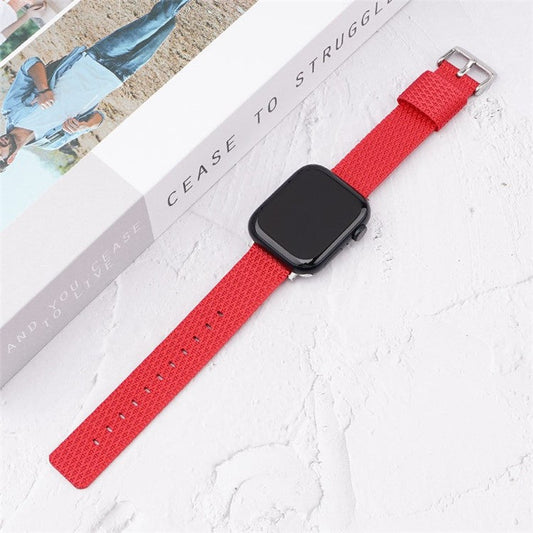 Grids Texture Nylon Strap for Apple Watch 10 46mm / Ultra 2 / Ultra 49mm / 9 8 7 45mm / SE (2023) SE (2022) SE 6 5 4 44mm / 3 2 1 42mm Wrist Band - Red