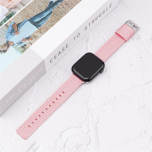 Watch Band For Apple Watch Series 10 42mm / 9 8 7 41mm  /  6 5 4 SE (2023) SE (2022) SE 40mm / 3 2 1 38mm Grids Texture Nylon Strap - Deep Pink