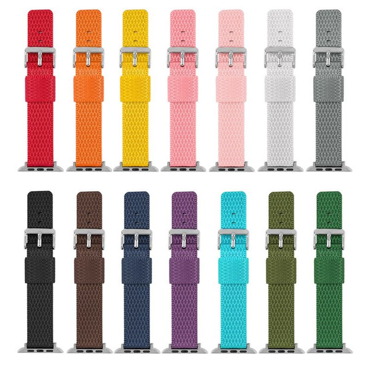 Watch Band For Apple Watch Series 10 42mm / 9 8 7 41mm  /  6 5 4 SE (2023) SE (2022) SE 40mm / 3 2 1 38mm Grids Texture Nylon Strap - Deep Pink