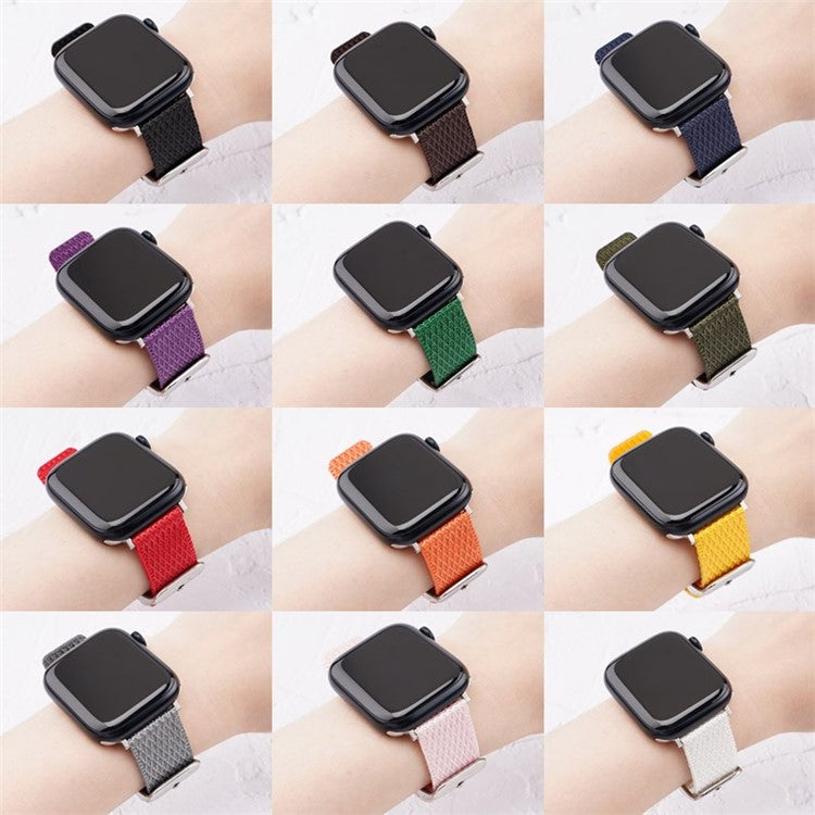 Watch Band For Apple Watch Series 10 42mm / 9 8 7 41mm  /  6 5 4 SE (2023) SE (2022) SE 40mm / 3 2 1 38mm Grids Texture Nylon Strap - Deep Pink