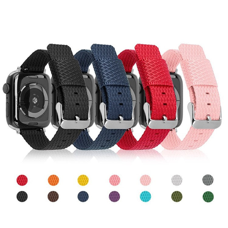Watch Band For Apple Watch Series 10 42mm / 9 8 7 41mm  /  6 5 4 SE (2023) SE (2022) SE 40mm / 3 2 1 38mm Grids Texture Nylon Strap - Deep Pink