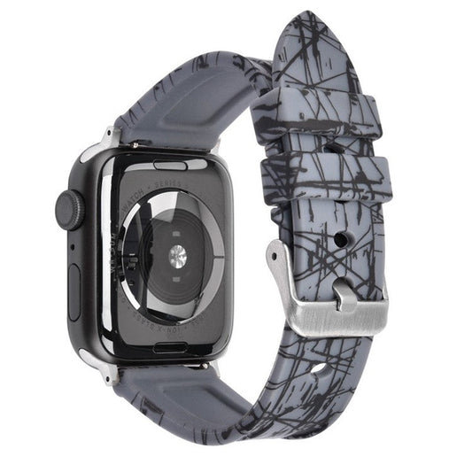 Rubber Watchband For Apple Watch Series 10 42mm / 9 8 7 41mm / 6 5 4 SE (2022) SE (2023) SE 40mm / 3 2 1 38mm Strap with Silver Buckle - Grey