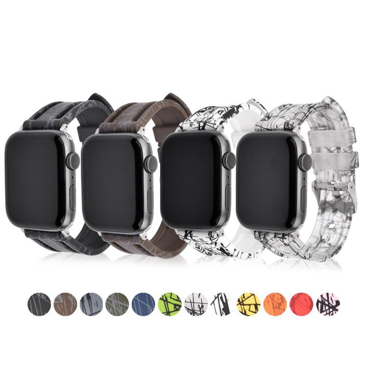 For Apple Watch 10 46mm / Ultra 2 / Ultra 49mm / 9 8 7 45mm / SE (2023) SE (2022) SE 6 5 4 44mm / 3 2 1 42mm Rubber Watch Band, Silver Buckle - Translucent