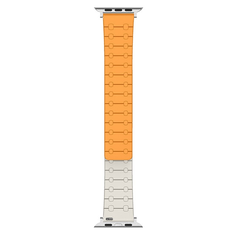 For Apple Watch 10 46mm / Ultra 2 / Ultra 49mm / 9 8 7 45mm / SE (2023) SE (2022) SE 6 5 4 44mm / 3 2 1 42mm Silicone Magnetic Band Strap - Orange / Starlight