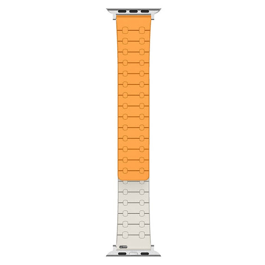 For Apple Watch 10 46mm / Ultra 2 / Ultra 49mm / 9 8 7 45mm / SE (2023) SE (2022) SE 6 5 4 44mm / 3 2 1 42mm Silicone Magnetic Band Strap - Orange / Starlight