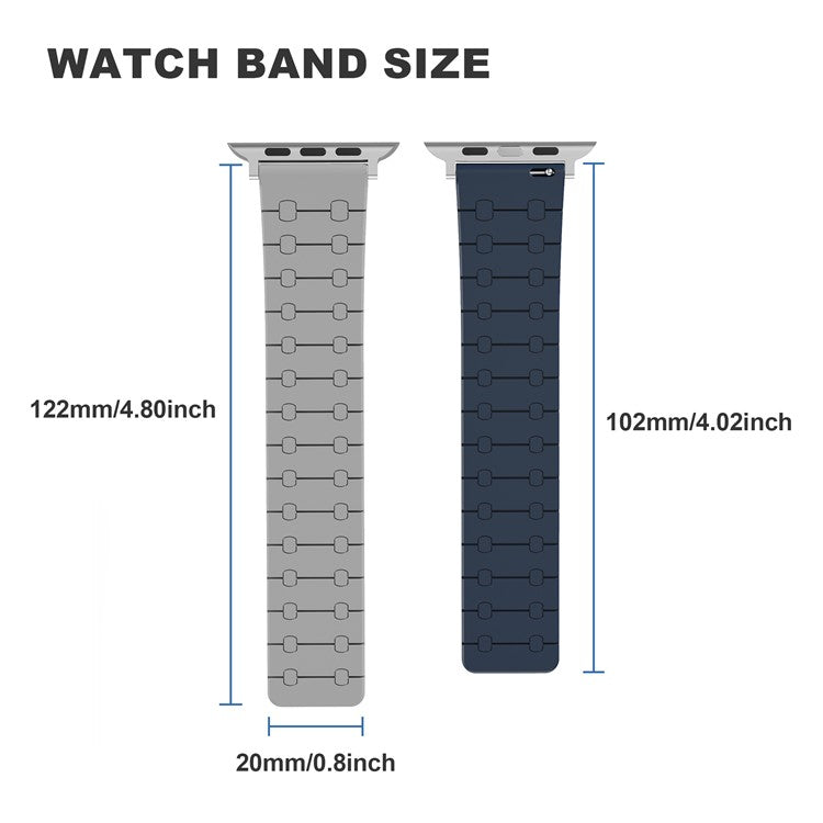 For Apple Watch 10 46mm / Ultra 2 / Ultra 49mm / 9 8 7 45mm / SE (2023) SE (2022) SE 6 5 4 44mm / 3 2 1 42mm Silicone Magnetic Band Strap - Khaki / Light Cyan