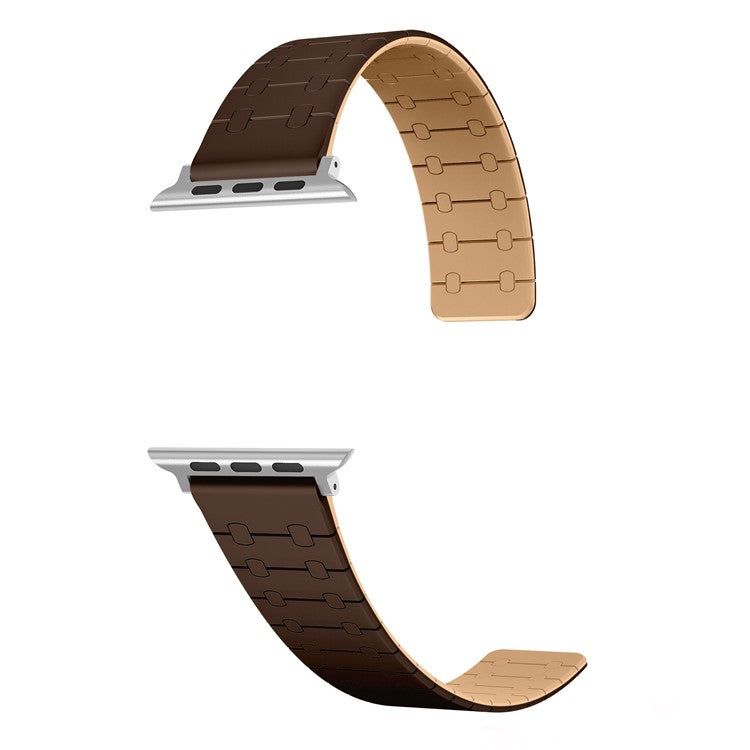 For Apple Watch 10 46mm / Ultra 2 / Ultra 49mm / 9 8 7 45mm / SE (2023) SE (2022) SE 6 5 4 44mm / 3 2 1 42mm Silicone Magnetic Band Strap - Dark Brown / Light Brown