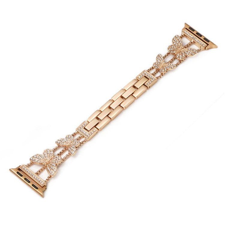 Butterfly Watch Strap for Apple Watch Series 10 42mm / 9 8 7 41mm / 6 5 4 SE (2022) SE (2023) SE 40mm / 3 2 1 38mm Metal Replacement Band - Rose Gold