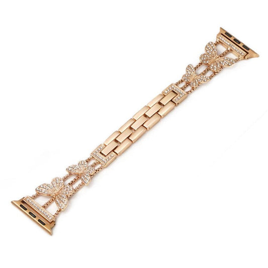 Butterfly Watch Strap for Apple Watch Series 10 42mm / 9 8 7 41mm / 6 5 4 SE (2022) SE (2023) SE 40mm / 3 2 1 38mm Metal Replacement Band - Rose Gold
