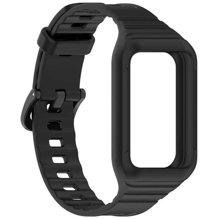 For Honor Band 9 Replacement Watch Band Silicone Strap with Protective Case - Black