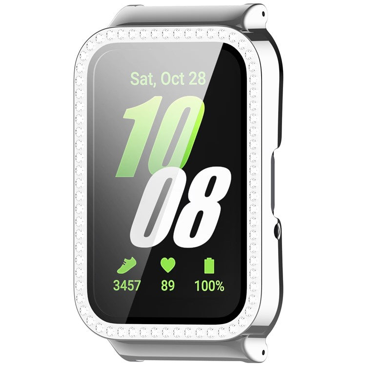 For Samsung Galaxy Fit3 Magnetic Watch Strap Frame Case Tempered Glass Screen Film - Black Silver