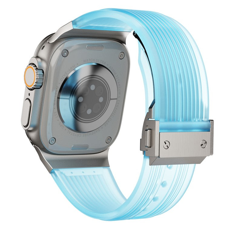 For Apple Watch 10 46mm / Ultra 2 / Ultra 49mm / 9 8 7 45mm / SE (2023) SE (2022) SE 6 5 4 44mm / 3 2 1 42mm Silicone Strap - Titanium+Transparent Blue