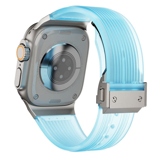 For Apple Watch 10 46mm / Ultra 2 / Ultra 49mm / 9 8 7 45mm / SE (2023) SE (2022) SE 6 5 4 44mm / 3 2 1 42mm Silicone Strap - Titanium+Transparent Blue