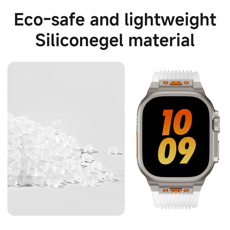 For Apple Watch 10 46mm / Ultra 2 / Ultra 49mm / 9 8 7 45mm / SE (2023) SE (2022) SE 6 5 4 44mm / 3 2 1 42mm Silicone Strap - Titanium+Transparent Blue