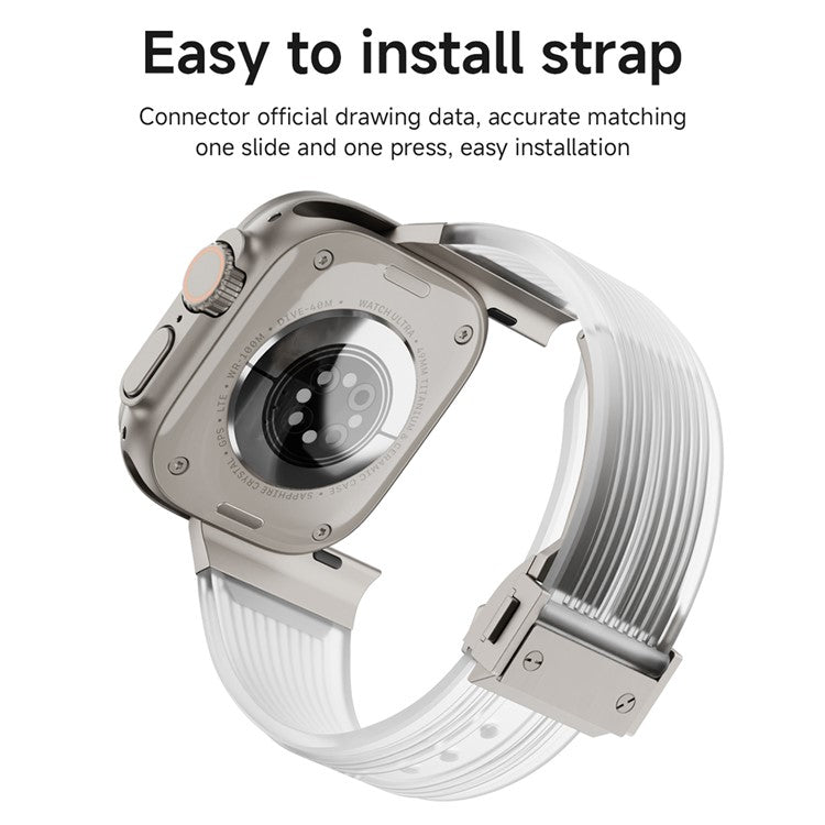 For Apple Watch 10 46mm / Ultra 2 / Ultra 49mm / 9 8 7 45mm / SE (2023) SE (2022) SE 6 5 4 44mm / 3 2 1 42mm Silicone Strap - Titanium+Transparent Blue