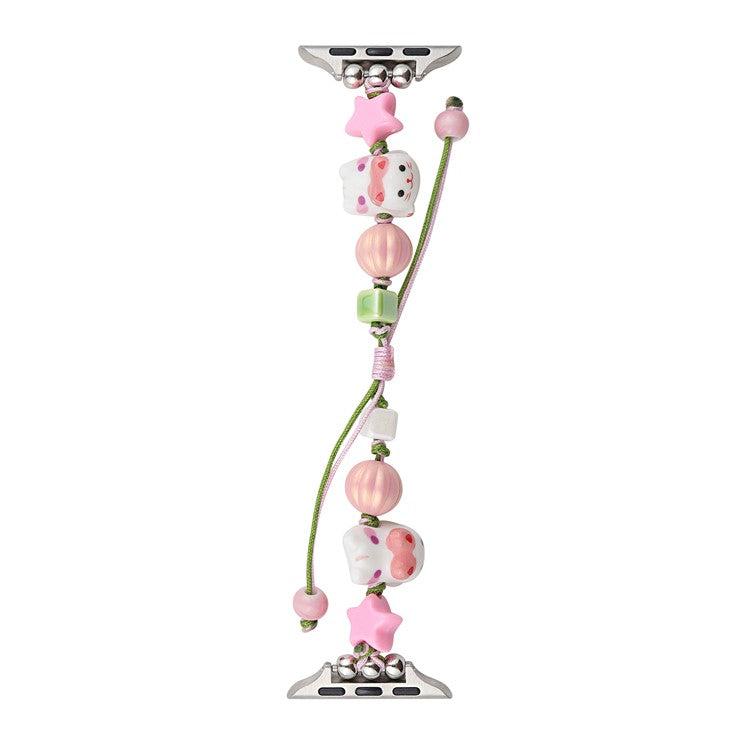 For Apple Watch 10 46mm / Ultra 2 / Ultra 49mm / 9 8 7 45mm / SE (2023) SE (2022) SE 6 5 4 44mm / 3 2 1 42mm Strap Ceramic Beads Bracelet - Pink