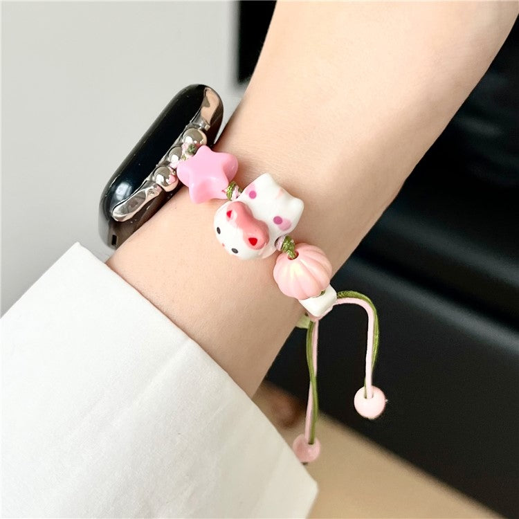 For Apple Watch 10 46mm / Ultra 2 / Ultra 49mm / 9 8 7 45mm / SE (2023) SE (2022) SE 6 5 4 44mm / 3 2 1 42mm Strap Ceramic Beads Bracelet - Pink