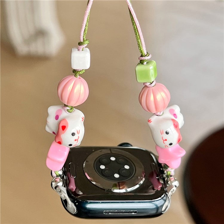 For Apple Watch 10 46mm / Ultra 2 / Ultra 49mm / 9 8 7 45mm / SE (2023) SE (2022) SE 6 5 4 44mm / 3 2 1 42mm Strap Ceramic Beads Bracelet - Pink