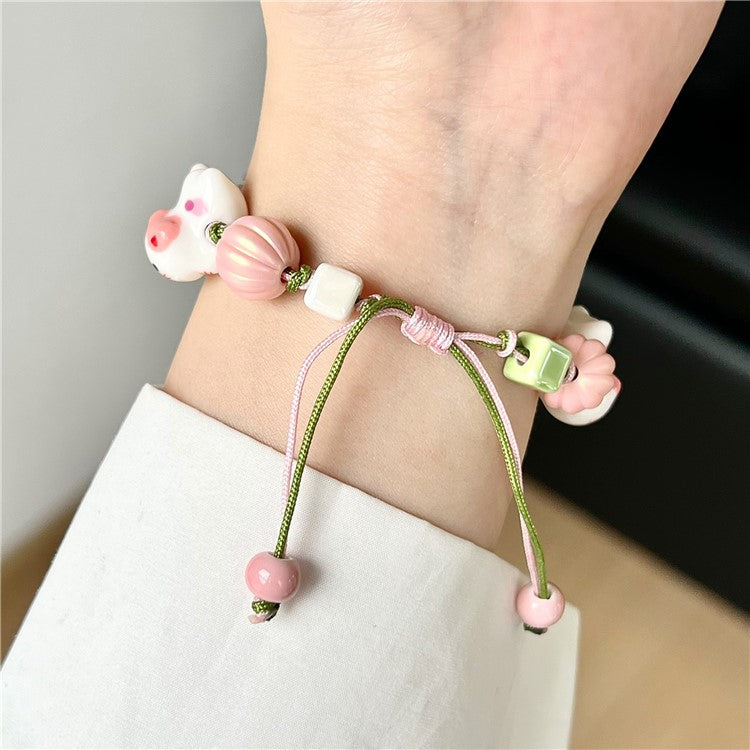 For Apple Watch 10 46mm / Ultra 2 / Ultra 49mm / 9 8 7 45mm / SE (2023) SE (2022) SE 6 5 4 44mm / 3 2 1 42mm Strap Ceramic Beads Bracelet - Pink