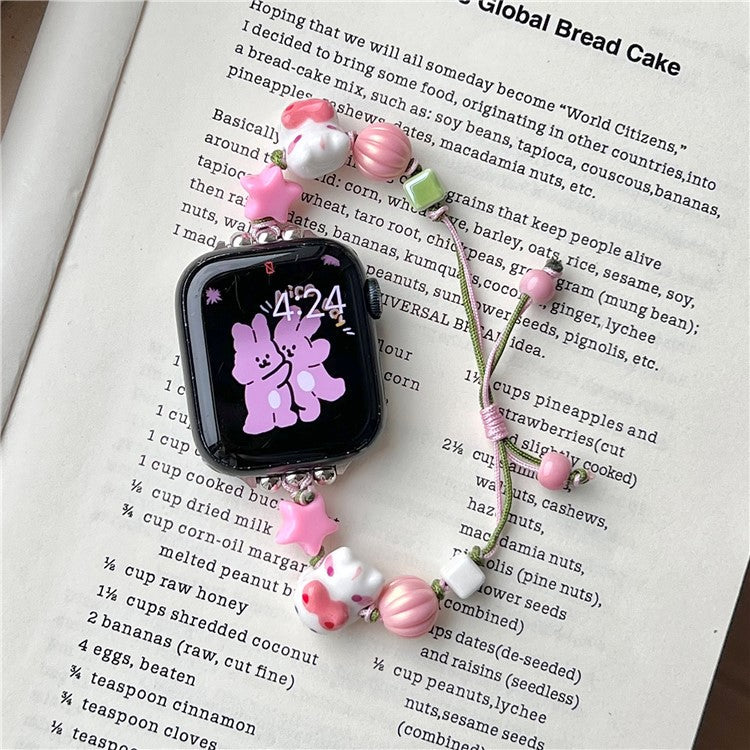 For Apple Watch 10 46mm / Ultra 2 / Ultra 49mm / 9 8 7 45mm / SE (2023) SE (2022) SE 6 5 4 44mm / 3 2 1 42mm Strap Ceramic Beads Bracelet - Pink