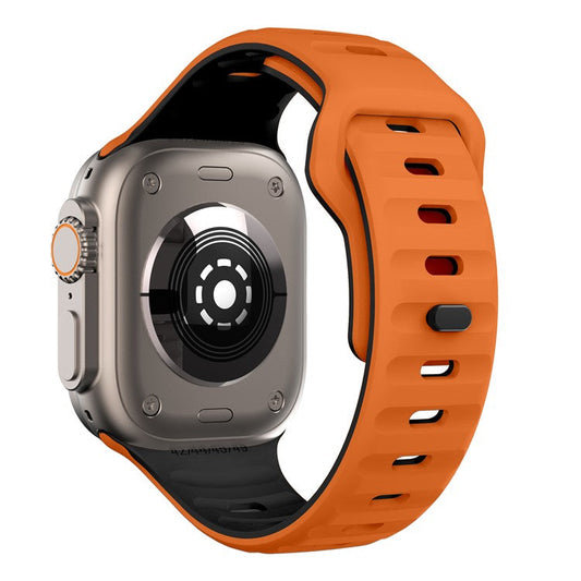 Watch Strap For Apple Watch Series 10 42mm / 9 8 7 41mm / SE (2023) SE (2022) SE 6 5 4 40mm / 3 2 1 38mm Dual Color Silicone Band - Orange+Black