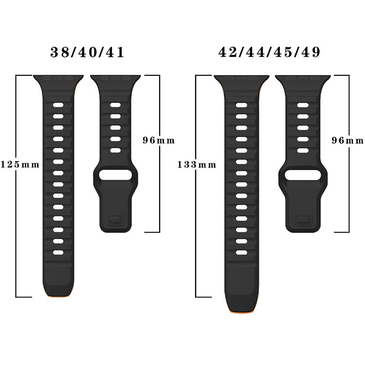 Watch Strap For Apple Watch Series 10 42mm / 9 8 7 41mm / SE (2023) SE (2022) SE 6 5 4 40mm / 3 2 1 38mm Dual Color Silicone Band - Orange+Black