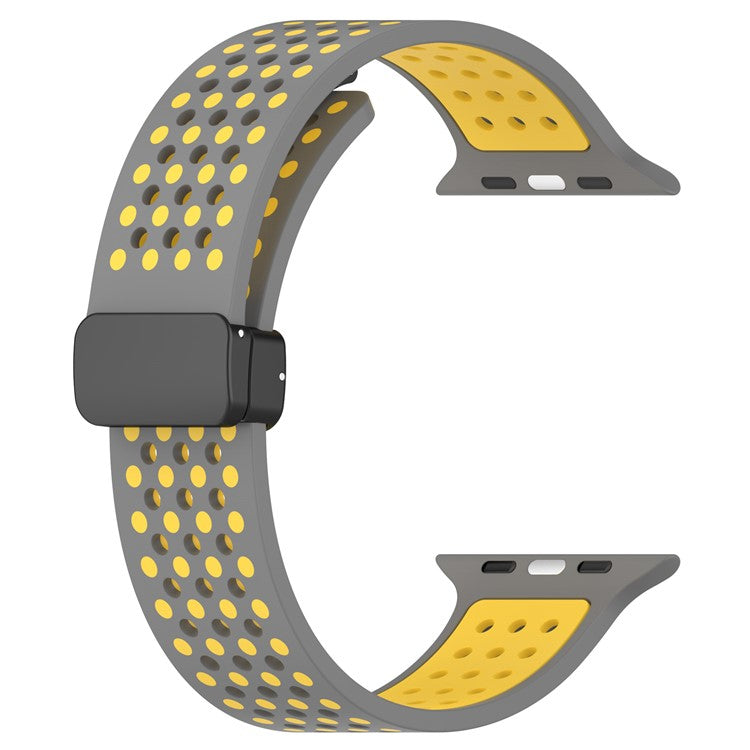 For Apple Watch 10 46mm / Ultra 2 / Ultra 49mm / 9 8 7 45mm / SE (2023) SE (2022) SE 6 5 4 44mm / 3 2 1 42mm Silicone Watch Band Dual Color - Grey+Yellow