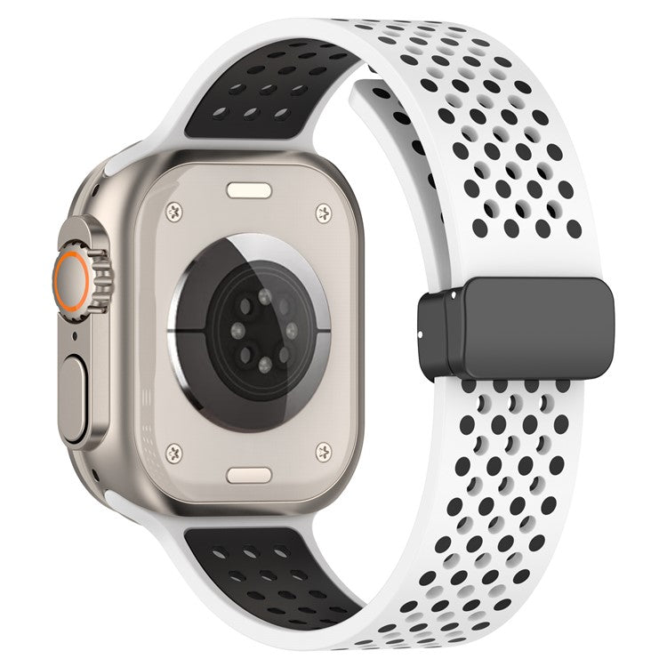 For Apple Watch Series 10 42mm / 9 8 7 41mm / SE (2023) SE (2022) SE 6 5 4 40mm / 3 2 1 38mm Silicone Strap Dual-Color Magnetic Watch Band - White+Black
