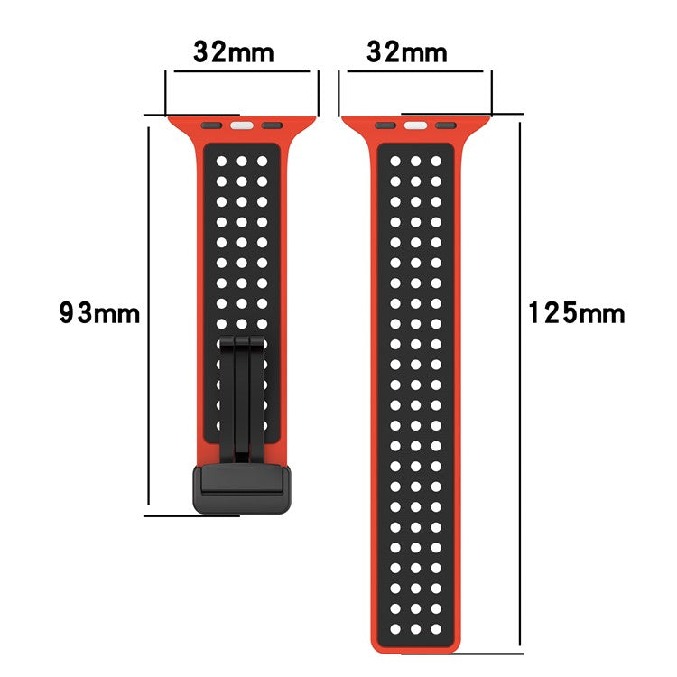 For Apple Watch Series 10 42mm / 9 8 7 41mm / SE (2023) SE (2022) SE 6 5 4 40mm / 3 2 1 38mm Silicone Strap Dual-Color Magnetic Watch Band - White+Black