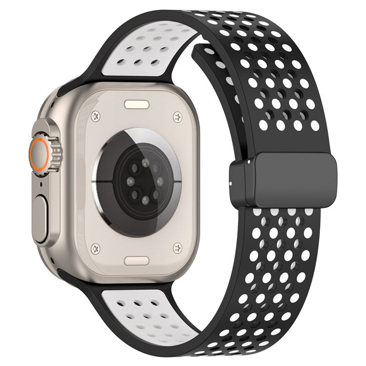 For Apple Watch Series 10 42mm / 9 8 7 41mm / SE (2023) SE (2022) SE 6 5 4 40mm / 3 2 1 38mm Silicone Strap Dual-Color Magnetic Watch Band - Black+White