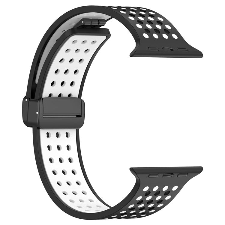 For Apple Watch Series 10 42mm / 9 8 7 41mm / SE (2023) SE (2022) SE 6 5 4 40mm / 3 2 1 38mm Silicone Strap Dual-Color Magnetic Watch Band - Black+White