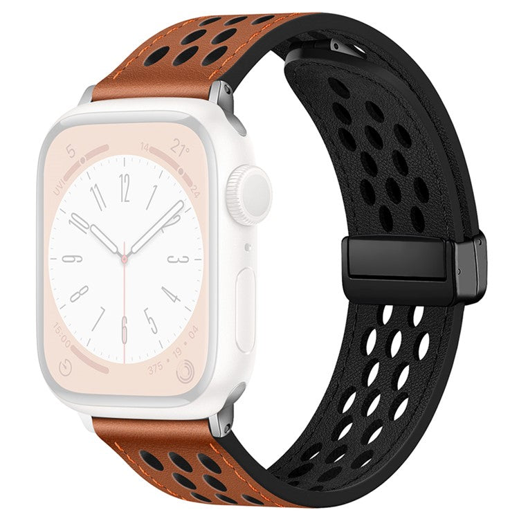 Watch Band For Apple Watch Series 10 42mm / 9 8 7 41mm / SE (2023) SE (2022) SE 6 5 4 40mm / 3 2 1 38mm Hollow-Out Leather Strap - Brown