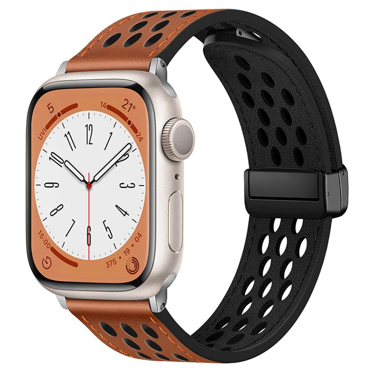 Watch Band For Apple Watch Series 10 42mm / 9 8 7 41mm / SE (2023) SE (2022) SE 6 5 4 40mm / 3 2 1 38mm Hollow-Out Leather Strap - Brown