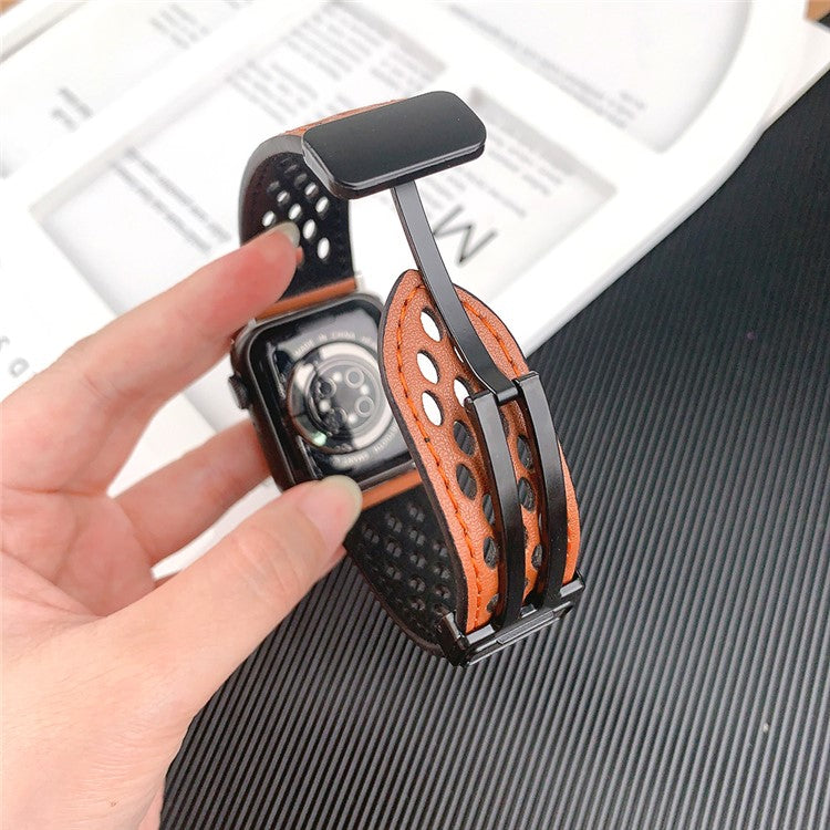 Watch Band For Apple Watch Series 10 42mm / 9 8 7 41mm / SE (2023) SE (2022) SE 6 5 4 40mm / 3 2 1 38mm Hollow-Out Leather Strap - Brown