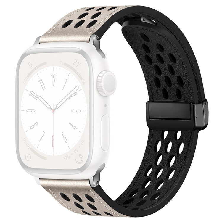 Watch Band For Apple Watch Series 10 42mm / 9 8 7 41mm / SE (2023) SE (2022) SE 6 5 4 40mm / 3 2 1 38mm Hollow-Out Leather Strap - Starlight