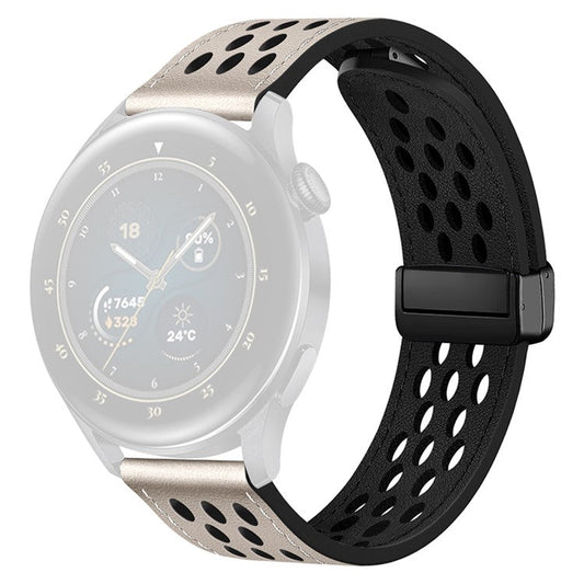 For Huawei Watch GT 4 46mm / 4 Pro / Samsung Galaxy Watch3 / Watch 4 Band Hollow-Out 22mm Leather Watch Strap - Starlight