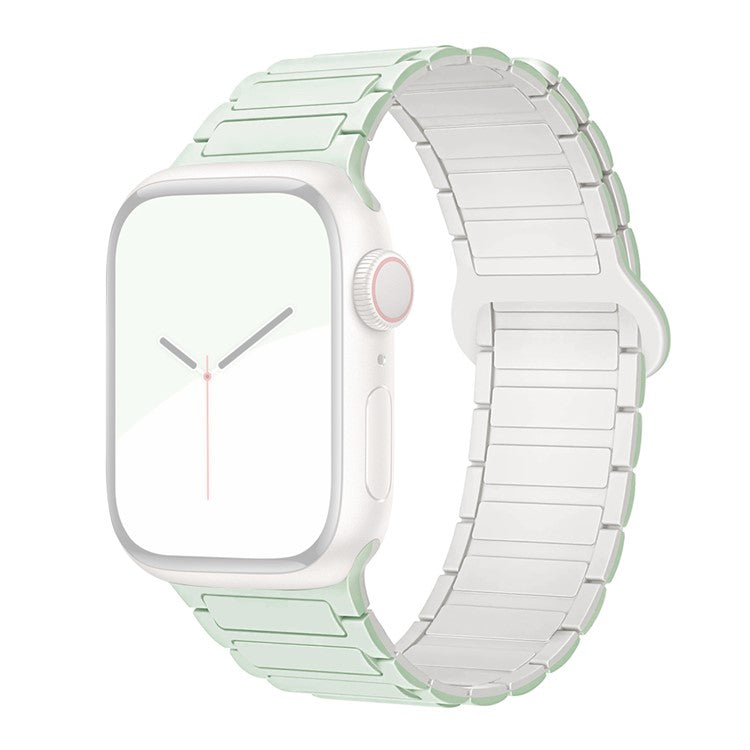 For Apple Watch 10 46mm / Ultra 2 / Ultra 49mm / 9 8 7 45mm / SE (2023) SE (2022) SE 6 5 4 44mm / 3 2 1 42mm Silicone Strap Magnetic - Soft Mint / Official White