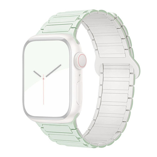 For Apple Watch 10 46mm / Ultra 2 / Ultra 49mm / 9 8 7 45mm / SE (2023) SE (2022) SE 6 5 4 44mm / 3 2 1 42mm Silicone Strap Magnetic - Soft Mint / Official White
