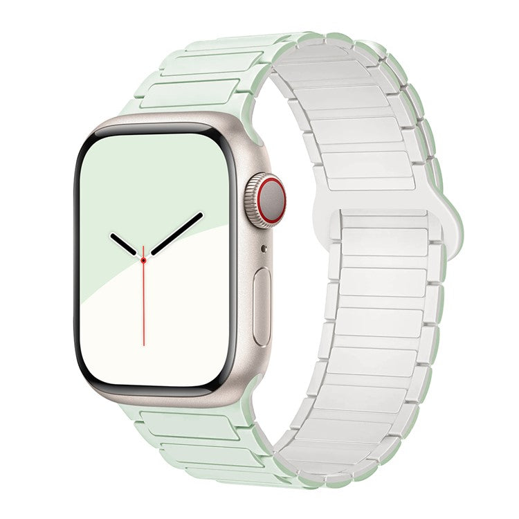 For Apple Watch 10 46mm / Ultra 2 / Ultra 49mm / 9 8 7 45mm / SE (2023) SE (2022) SE 6 5 4 44mm / 3 2 1 42mm Silicone Strap Magnetic - Soft Mint / Official White