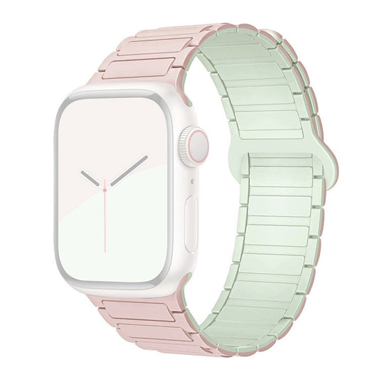 For Apple Watch Series 10 42mm / 9 8 7 41mm / SE (2023) SE (2022) SE 6 5 4 40mm / 3 2 1 38mm Watchband Soft Silicone Magnetic Strap - Oxford Pink / Soft Mint