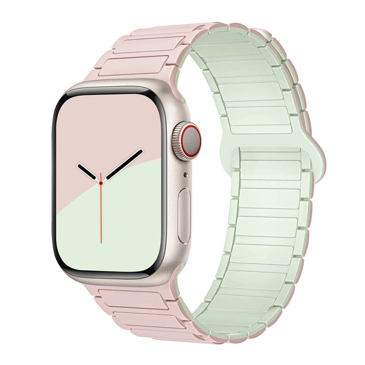 For Apple Watch Series 10 42mm / 9 8 7 41mm / SE (2023) SE (2022) SE 6 5 4 40mm / 3 2 1 38mm Watchband Soft Silicone Magnetic Strap - Oxford Pink / Soft Mint
