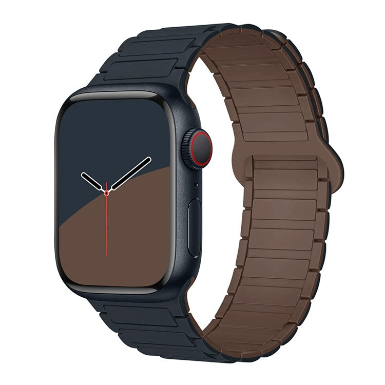 For Apple Watch Series 10 42mm / 9 8 7 41mm / SE (2023) SE (2022) SE 6 5 4 40mm / 3 2 1 38mm Watchband Soft Silicone Magnetic Strap - Midnight Blue / Chocolate