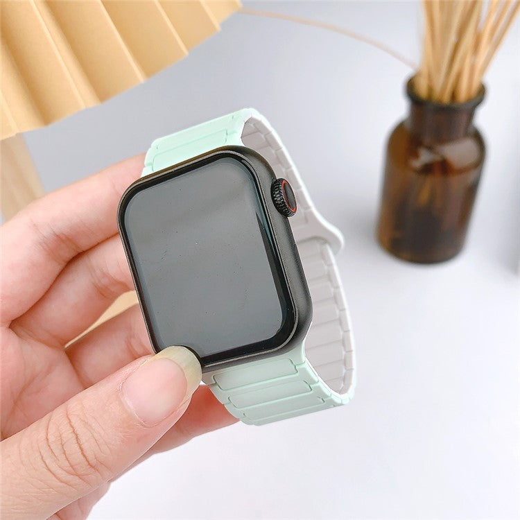 For Apple Watch Series 10 42mm / 9 8 7 41mm / SE (2023) SE (2022) SE 6 5 4 40mm / 3 2 1 38mm Watchband Soft Silicone Magnetic Strap - Midnight Blue / Chocolate