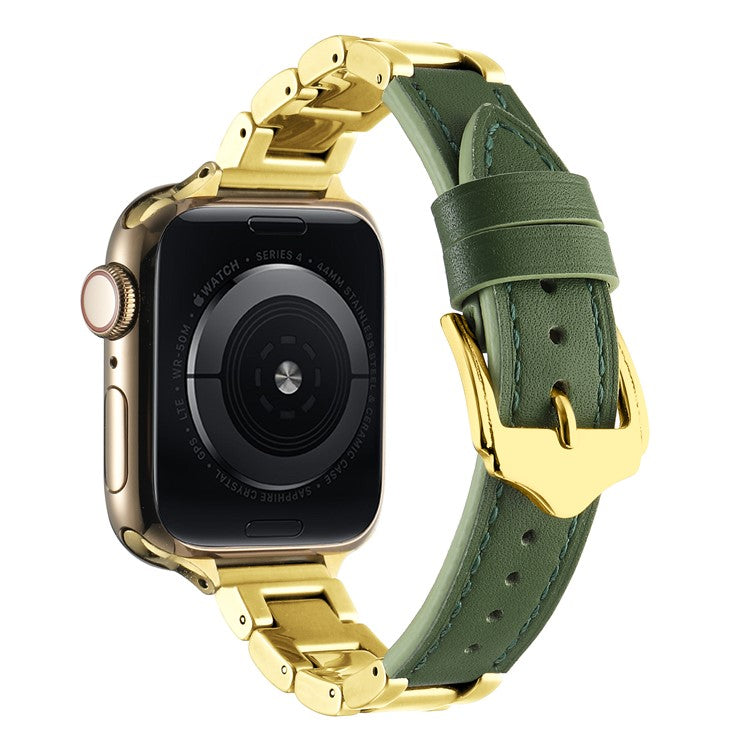 For Apple Watch 10 46mm / Ultra 2 / Ultra 49mm / 9 8 7 45mm / SE (2023) SE (2022) SE 6 5 4 44mm / 3 2 1 42mm Ceramic+Leather Strap - Mint Green+Pink