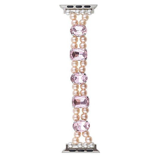 Watch Strap for Apple Watch 10 46mm / Ultra 2 / Ultra 49mm / 9 8 7 45mm / SE (2023) SE (2022) SE 6 5 4 44mm / 3 2 1 42mm - Elastic Style / Pink Gem+Pink Pearl