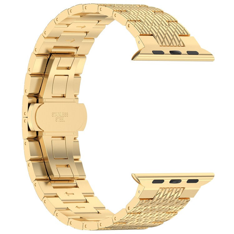 For Apple Watch Series 10 42mm / 9 8 7 41mm / SE (2023) SE (2022) SE 6 5 4 40mm / 3 2 1 38mm Strap Texture Stainless Steel Watch Band - Gold