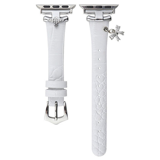 For Apple Watch Series 10 42mm / 9 8 7 41mm / SE (2023) SE (2022) SE 6 5 4 40mm / 3 2 1 38mm Strap with Saturn Pendant - White+Silver Buckle