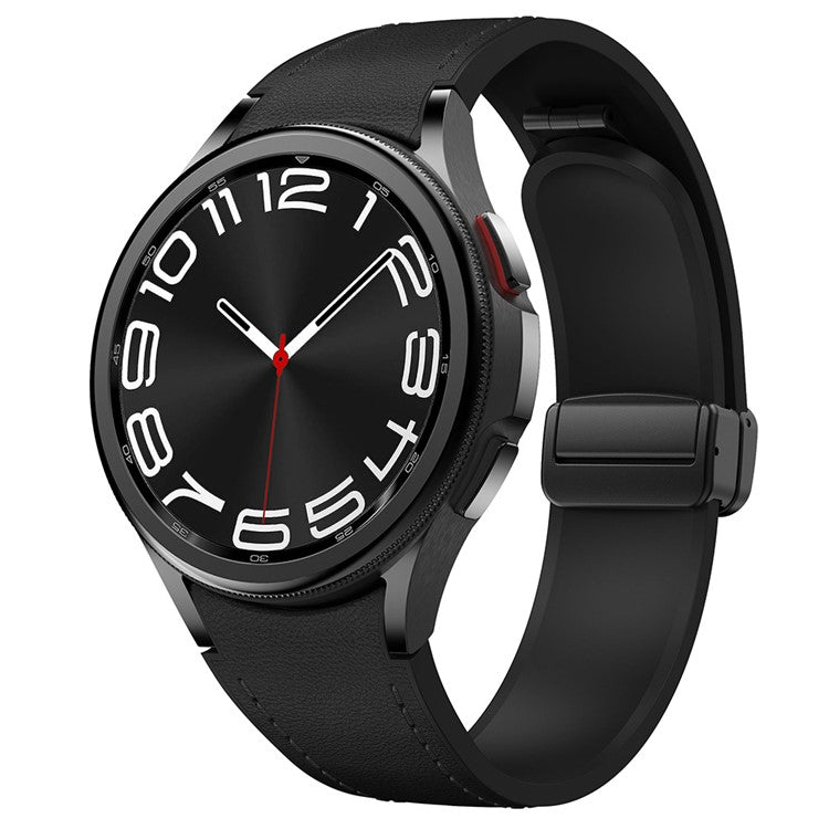 For Samsung Watch FE 40mm / Watch4 Classic Active / Watch 5 / Watch6 Classic Silicone+Leather Band Smartwatch Strap - All Black